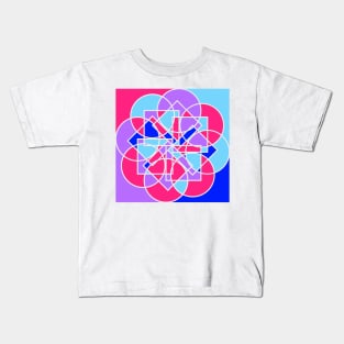 Digital geometric mandala with repeated shapes in random bright neon colors Kids T-Shirt